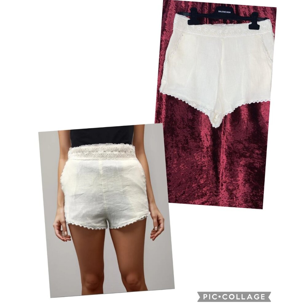 Free People Ivory Floral Lace Trim Crochet Boho Stretch Biker Shorts